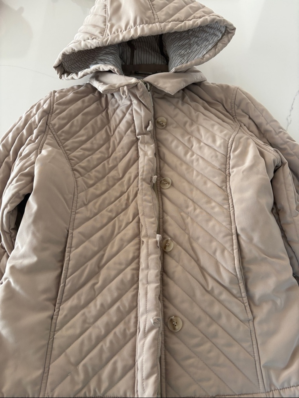 Calvin Klein Beige Quilted Hooded Women's Coat